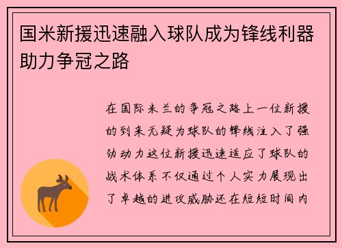 国米新援迅速融入球队成为锋线利器助力争冠之路